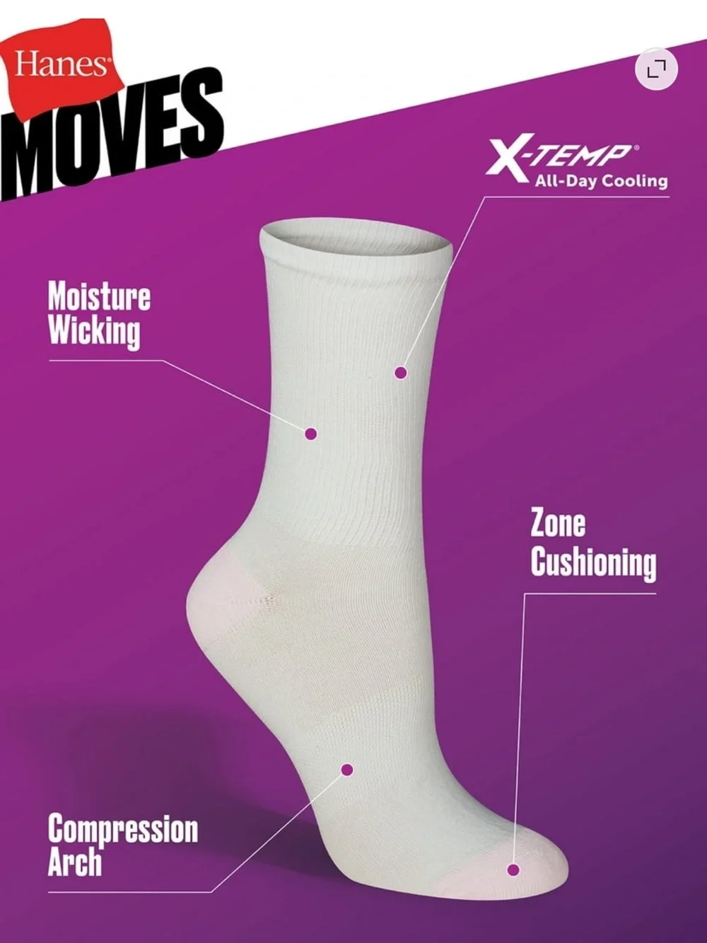 Hanes Moves Compression Arch Crew Socks - Gray & White - 10 Pack